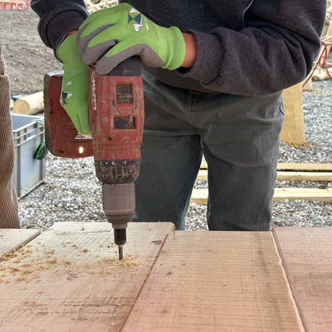 Bohrer im Einsatz. Vergrösserte Ansicht