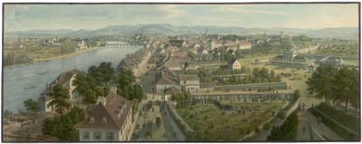 Blick vom St. Johanntor stadtwärts und in die St. Johannsvorstadt um 1844 Schn. 2 Staatsarchiv Basel-Stadt