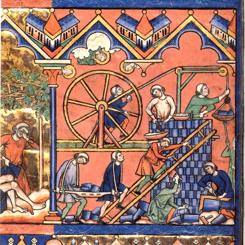 Mittelalterlicher Kran ca. 1500 von Wikimedia Commons. Vergrösserte Ansicht