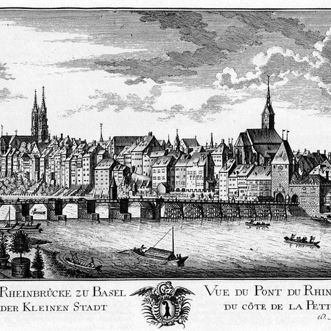 Prospect der Rheinbrücke zu Basel von Wikimedia Commons. Vergrösserte Ansicht