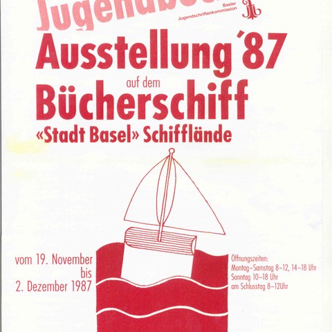 Plakat Bücherschiff 1987 erstmals mit dem Schifflogo das bis 2004 verwendet wurde.. Vergrösserte Ansicht